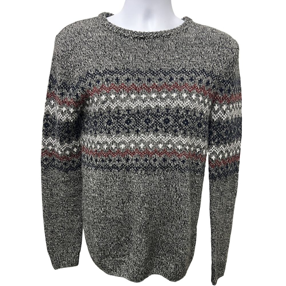 🩶 Route 66 S Gray Fair Isle Marled Sweater Retro Cozy Knit Country Coded 90s